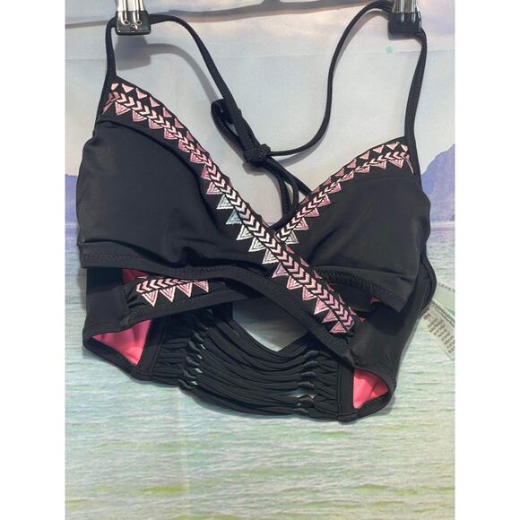 Victoria's Secret PINK Swimsuit top bikini top criss cross black size XS - Picture 1 of 5